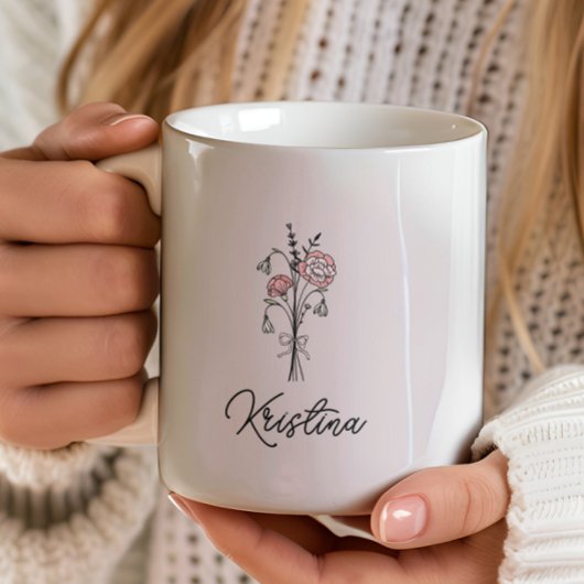 Maart Geboortebloem & Elegante Script Naam Koffiemok