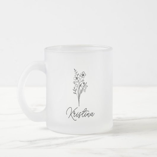 Maart Geboortebloem & Elegante Script Naam Matglas Koffiemok (Links)