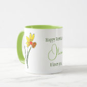 Maart geboortebloem Geel Groen Daffodil Mok (Voorkant links)