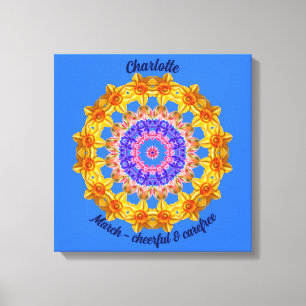 Maart Geboortebloem Gepersonaliseerde Mandala Zen  Canvas Afdruk