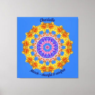 Maart Geboortebloem Gepersonaliseerde Mandala Zen  Canvas Afdruk