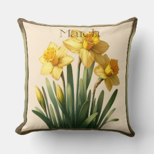 Maart Geboortebloem Narcis Vintage Bloemmotief Kussen