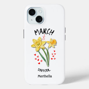 MAART Geboortemaand Bloem Aangepaste naam iPhone 15 Case