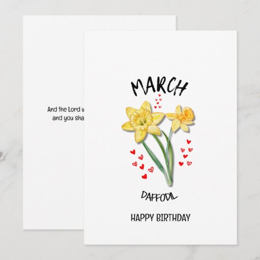 MAART Geboortemaand Bloem DAFFODIL Verjaardag Kaar (Voorkant / Achterkant)