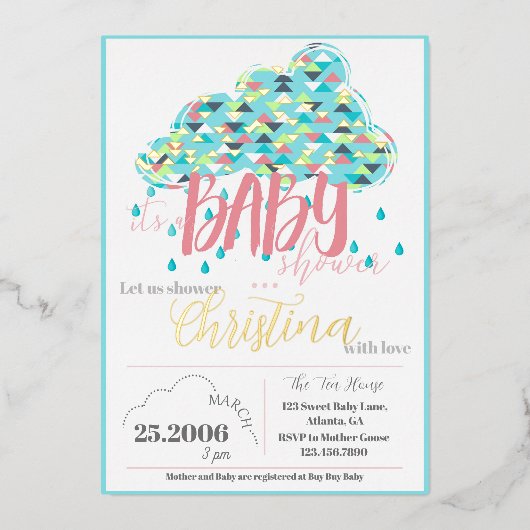 Maart Gold Foil Modern Baby shower Uitnodiging (Voorkant)
