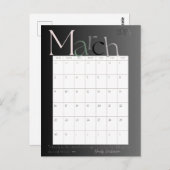 Maart Grijs Moderne Maandkalender 2025 Briefkaart (Voorkant / Achterkant)