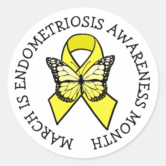 Maart is maand van bewustwording van endometriose ronde sticker (Voorkant)