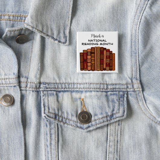 Maart is Nationale Leesmaand Vierkante Button 5,1 Cm (In situ)