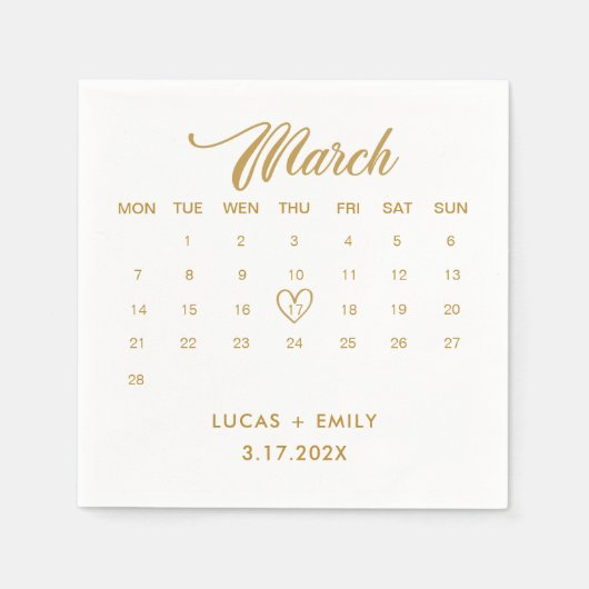 Maart Kalender Goud Bruiloft Servet (Voorkant)