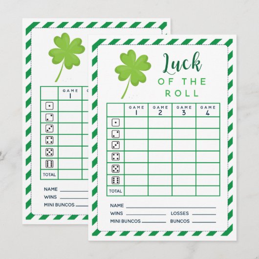 Maart Luck of the Roll dubbelside bunco scorecard Kaart (Voorkant / Achterkant)
