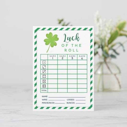 Maart Luck of the Roll dubbelside bunco scorecard Kaart (Staand voorkant)