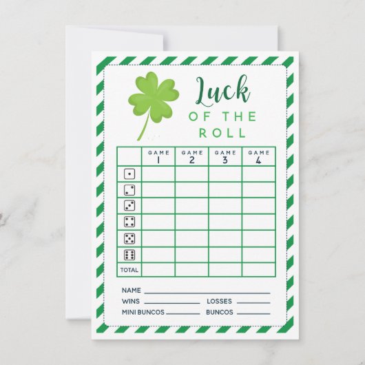 Maart Luck of the Roll dubbelside bunco scorecard Kaart (Achterkant)