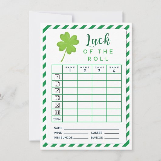 Maart Luck of the Roll dubbelside bunco scorecard Kaart (Voorkant)
