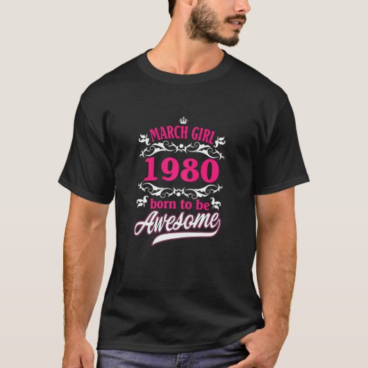 Maart maart 1980, week van vrouwen, geboren op t-shirt (Voorkant)