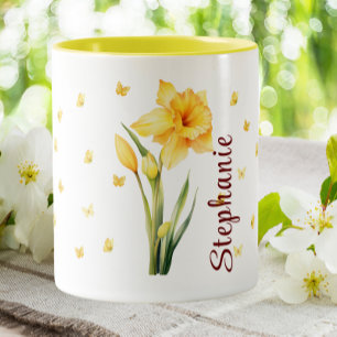 Maart Narcis Geboorte Maand Bloemen Bloemen Tweekleurige Koffiemok