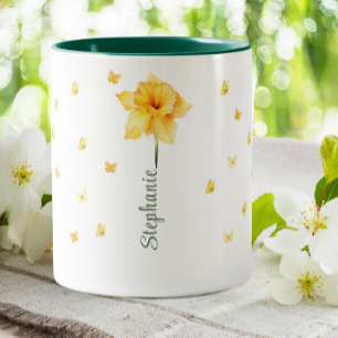Maart Narcis Geboorte Maand Bloemen Bloemen Tweekleurige Koffiemok