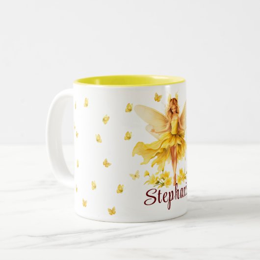 Maart Narcis Geboortemaand Bloemenfee Tweekleurige Koffiemok (Voorkant links)