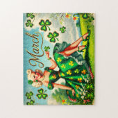 Maart Retro Pin-Up Meisje St. Patrick's Dag Legpuzzel (Verticaal)