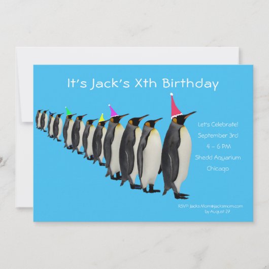 Maart van de uitnodiging van Penguins Birthday (Voorkant)