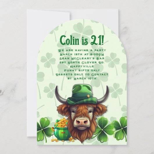 Maart Verjaardag Bull in Clovers Party Uitnodiging (Voorkant)