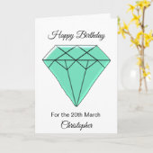 Maart Verjaardag Kaart - Aquamarijn (Gele Bloem)