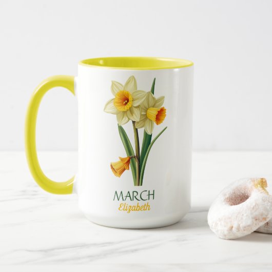 Maart Verjaardag Narcis Geboorte Bloem Gepersonali Mok (Met donut)