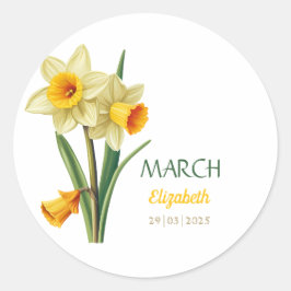 Maart Verjaardag Narcis Geboorte Bloem Gepersonali Ronde Sticker