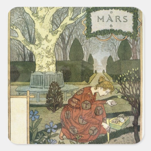 maart vierkante sticker (Voorkant)