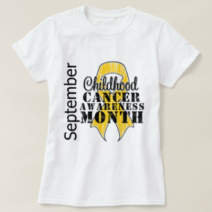 Maart voor kinderkankerbewustwording met schadelij t-shirt
