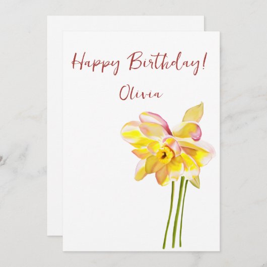 Maart Waterverf geboortebloem Daffodil minimalist Feestdagenkaart (Voorkant / Achterkant)