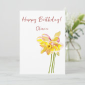 Maart Waterverf geboortebloem Daffodil minimalist Feestdagenkaart (Staand voorkant)
