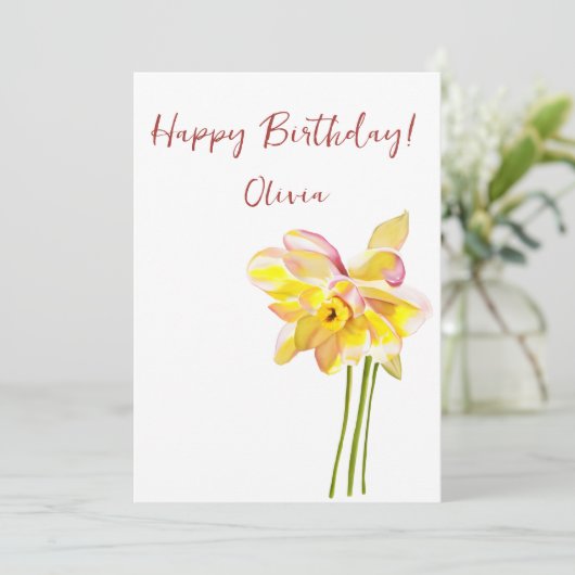 Maart Waterverf geboortebloem Daffodil minimalist Feestdagenkaart (Staand voorkant)