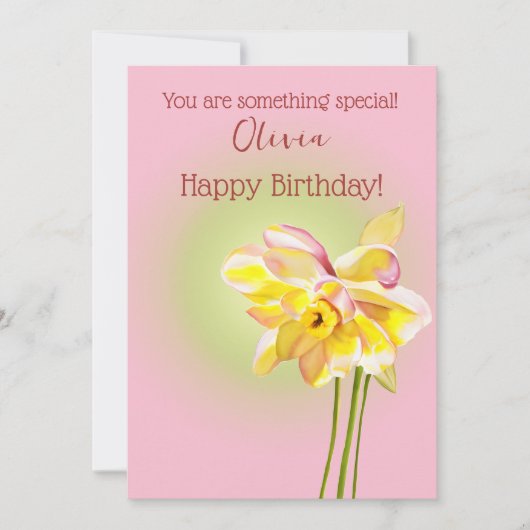 Maart Waterverf geboortebloem Daffodil minimalist Feestdagenkaart (Voorkant)