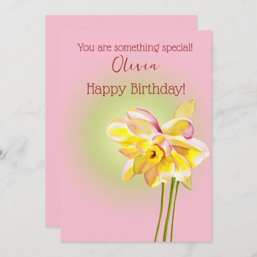 Maart Waterverf geboortebloem Daffodil minimalist Feestdagenkaart (Voorkant / Achterkant)