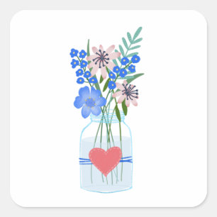 Maartsbloemige Vaas Masons Pot Liefde Hart Vierkante Sticker