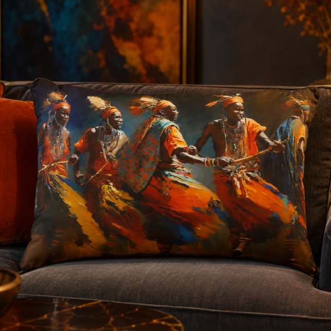Maasai-krijgers Geborsteld Polyester Accentkussen Accent Kussen (African Wall Art | Maasai Warrior Dance Oil Painting | African Cultural Decor Print Pillow)