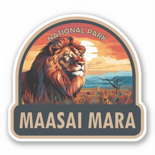 Maasai Mara Nationaal Reservaat Leeuw Reiskunst Sticker (Voorkant)