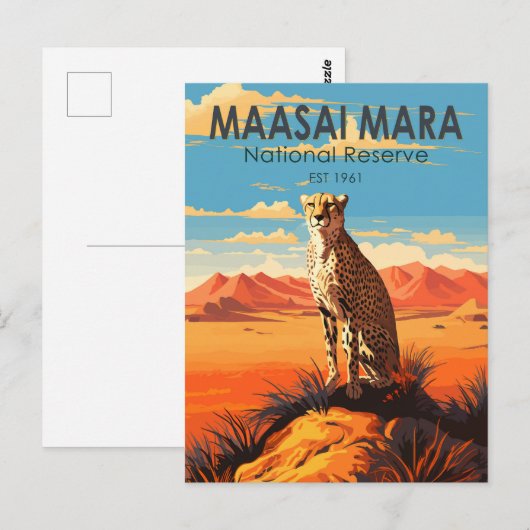Maasai Mara National Reserve Cheetah Travel Art Briefkaart (Voorkant / Achterkant)