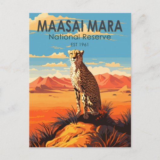 Maasai Mara National Reserve Cheetah Travel Art Briefkaart (Voorkant)