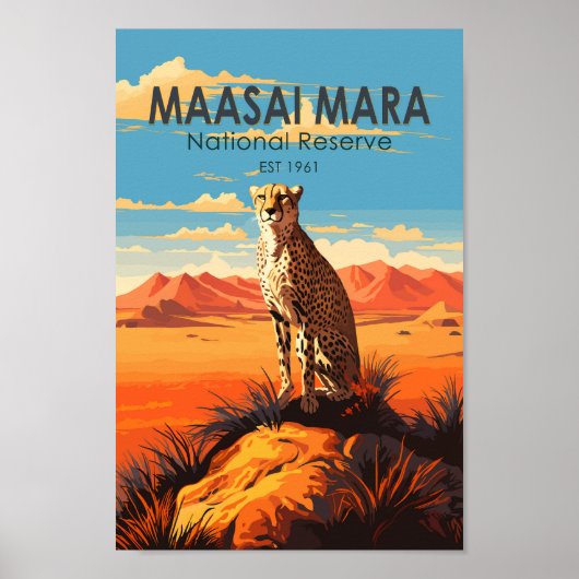 Maasai Mara National Reserve Cheetah Travel Art Poster (Voorkant)