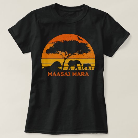 Maasai Mara Safari Elephant Lion Sunset Kenia Safa T-shirt (Design voorkant)