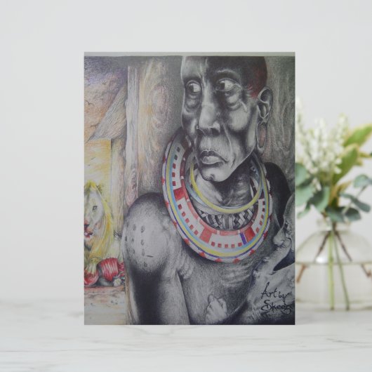 Maasai moeder en kind met Leeuw Art Print (Staand voorkant)