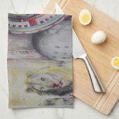 Maasai moeder en kind met Leeuw Art Print Theedoek (Quarter Fold)