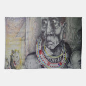 Maasai moeder en kind met Leeuw Art Print Theedoek (Horizontaal)