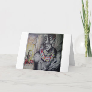 Maasai Moeder en Kind met Leeuw Kunstprint/Graphi Kaart