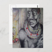 Maasai moeder en kind met Lion Art Print/Graphi Briefkaart (Voorkant / Achterkant)