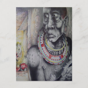 Maasai moeder en kind met Lion Art Print/Graphi Briefkaart
