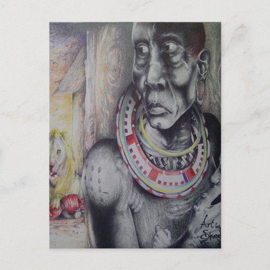Maasai moeder en kind met Lion Art Print/Graphi Briefkaart (Voorkant)