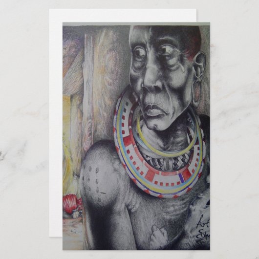 Maasai moeder en kind met Lion Art Print/Graphi Briefpapier (Voorkant / Achterkant)