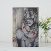 Maasai moeder en kind met Lion Art Print/Graphi Briefpapier (Staand voorkant)